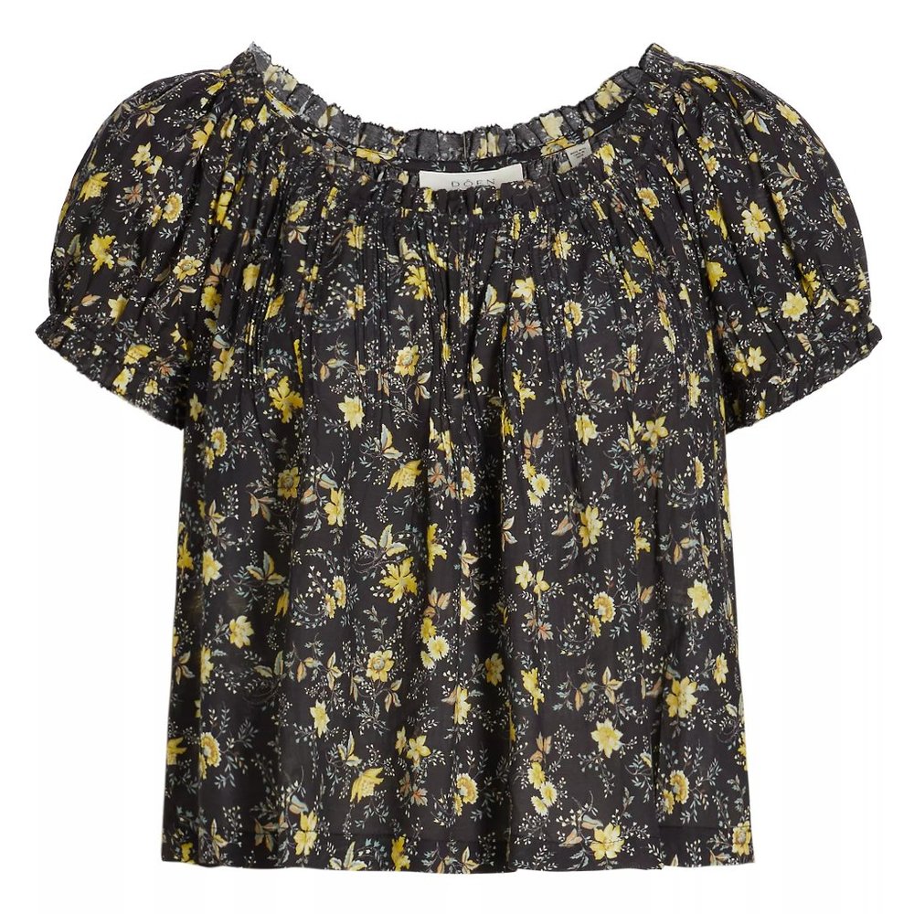 Doen Floral Puff Sleeve Blouse in Black and Yellow